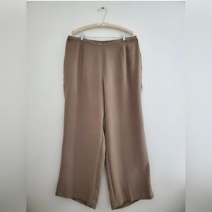 Go Silk Woman Pants 100% Silk Wide Leg Pull On Elastic Waist Trousers Tan Sz 2X